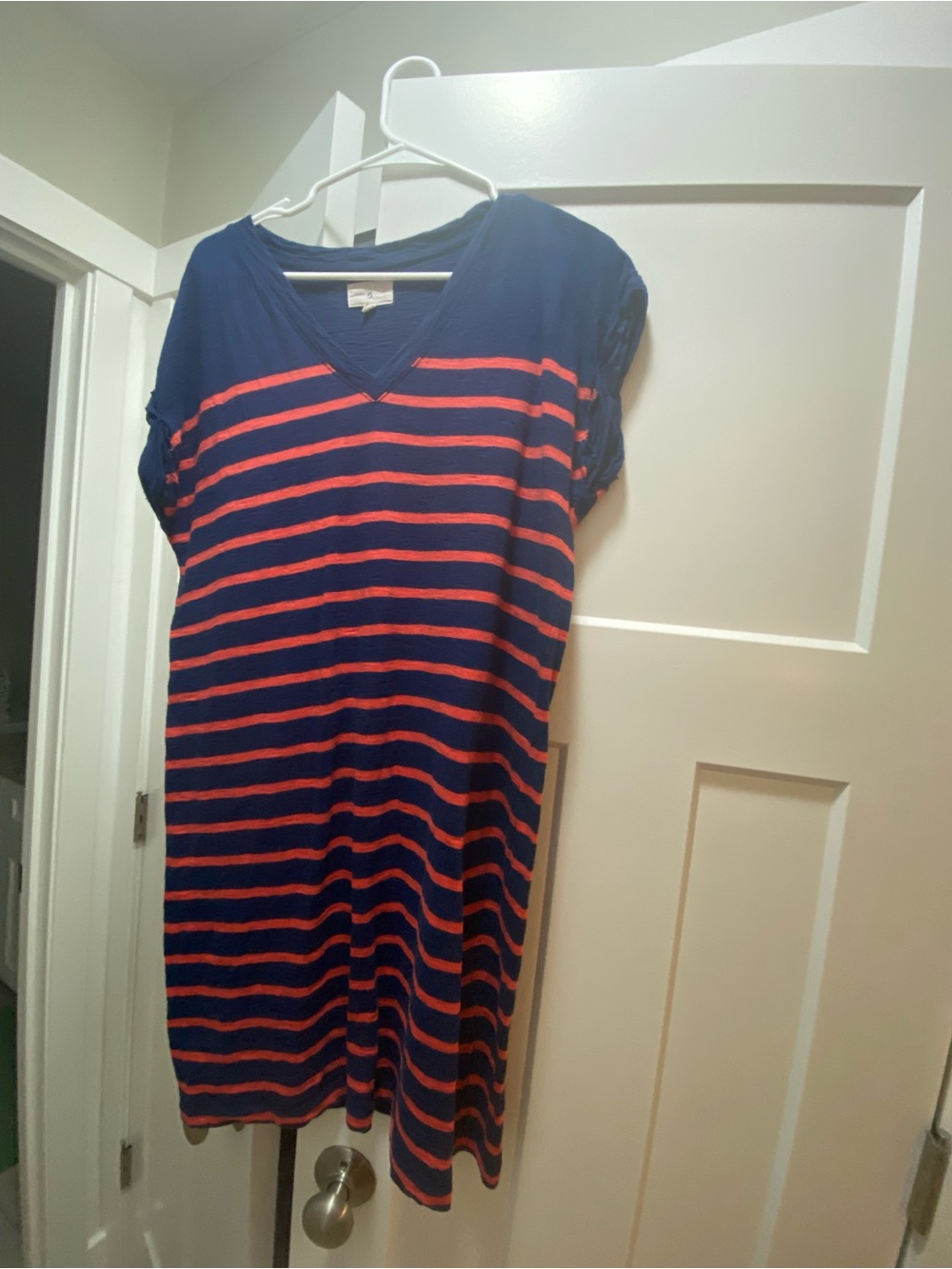 Lou & Grey Navy and Coral Striped Midi Dress